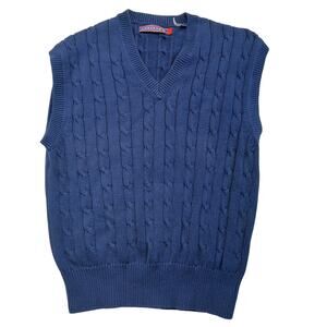 Norsport Vintage Cable Knit Sweater Vest Mens Large Blue 100% Cotton V Neck